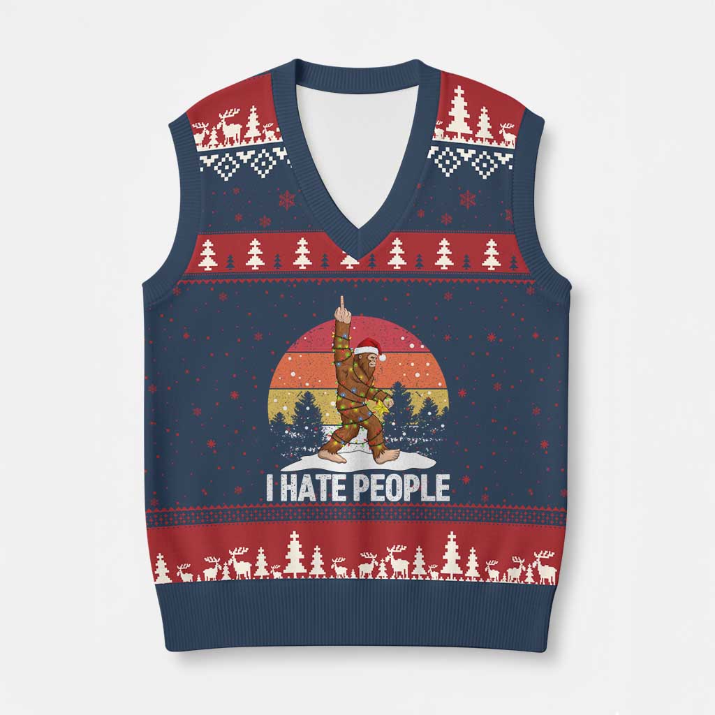 Funny Bigfoot Xmas V-Neck Knit Sweater Vest I Hate People TS14 Navy Red Print Your Wear