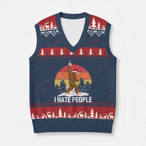 Funny Bigfoot Xmas V-Neck Knit Sweater Vest I Hate People TS14 Navy Red Print Your Wear