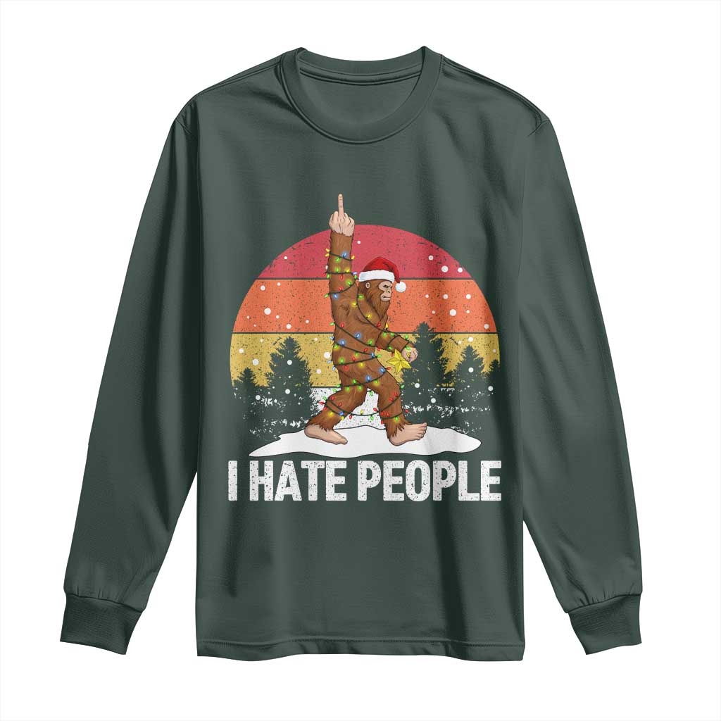 Funny Bigfoot Christmas Long Sleeve Shirt I Hate People TS14 Dark Forest Green Print Your Wear