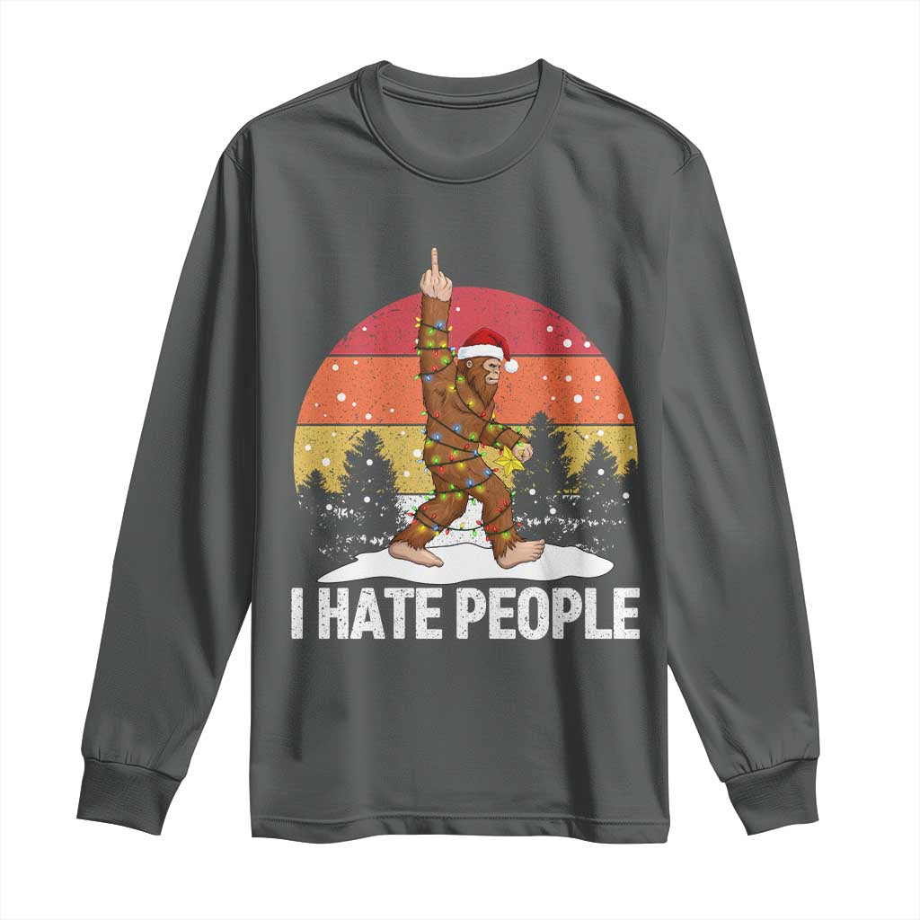 Funny Bigfoot Christmas Long Sleeve Shirt I Hate People TS14 Dark Heather Print Your Wear