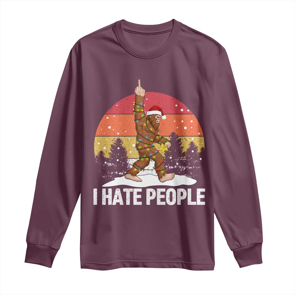 Funny Bigfoot Christmas Long Sleeve Shirt I Hate People TS14 Maroon Print Your Wear