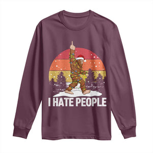 Funny Bigfoot Christmas Long Sleeve Shirt I Hate People TS14 Maroon Print Your Wear