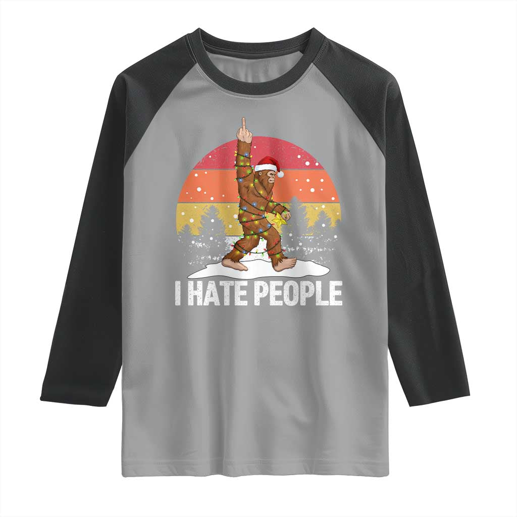 Funny Bigfoot Christmas Raglan Shirt I Hate People TS14 Sport Gray Black Print Your Wear