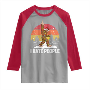 Funny Bigfoot Christmas Raglan Shirt I Hate People TS14 Sport Gray Red Print Your Wear