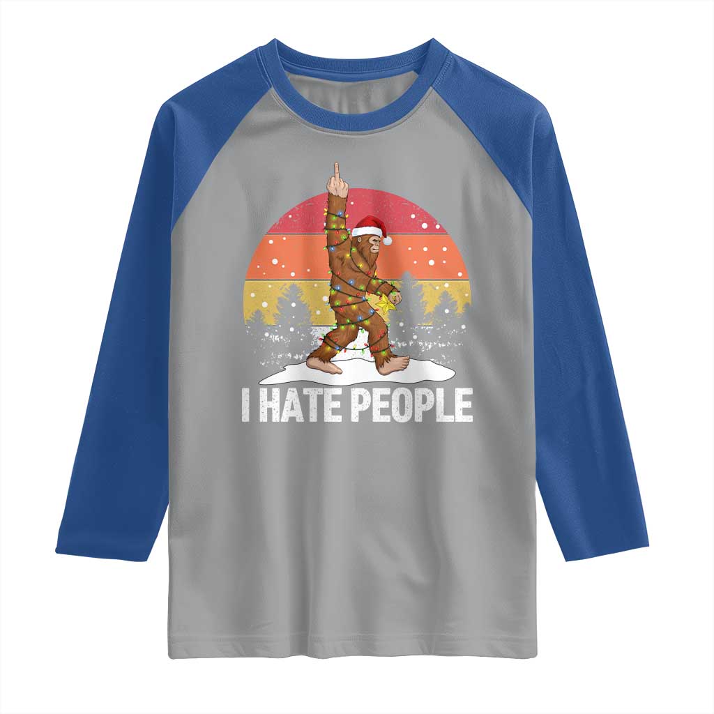 Funny Bigfoot Christmas Raglan Shirt I Hate People TS14 Sport Gray Royal Print Your Wear