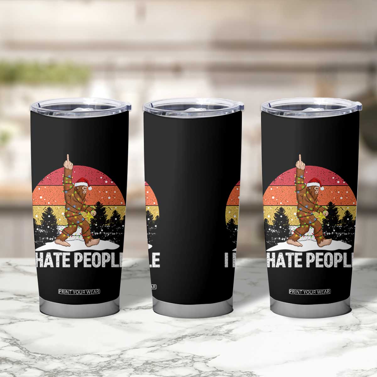 Funny Bigfoot Christmas Tumbler Cup I Hate People TS14 Print Your Wear