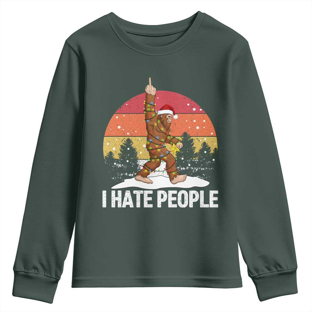 Funny Bigfoot Christmas Youth Sweatshirt I Hate People TS14 Dark Forest Green Print Your Wear