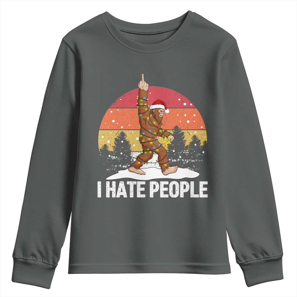Funny Bigfoot Christmas Youth Sweatshirt I Hate People TS14 Dark Heather Print Your Wear