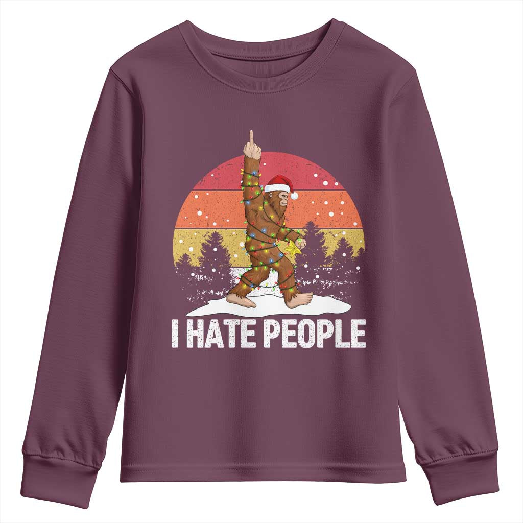 Funny Bigfoot Christmas Youth Sweatshirt I Hate People TS14 Maroon Print Your Wear