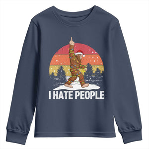 Funny Bigfoot Christmas Youth Sweatshirt I Hate People TS14 Navy Print Your Wear