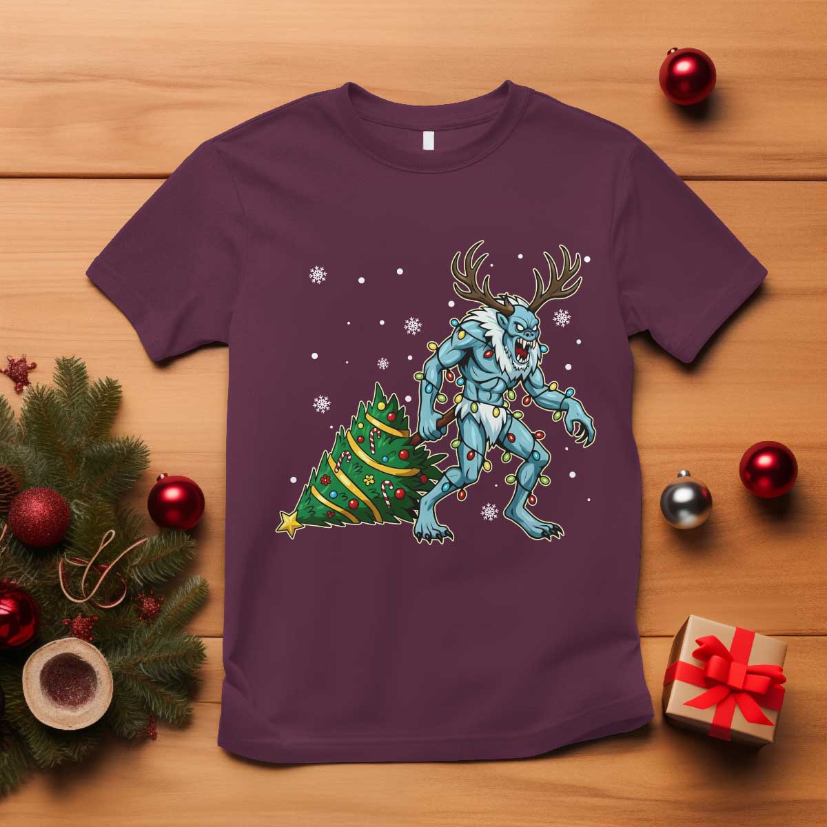 Wendigo Monster T Shirt Cryptid Mythical Christmas TS14 Maroon Print Your Wear