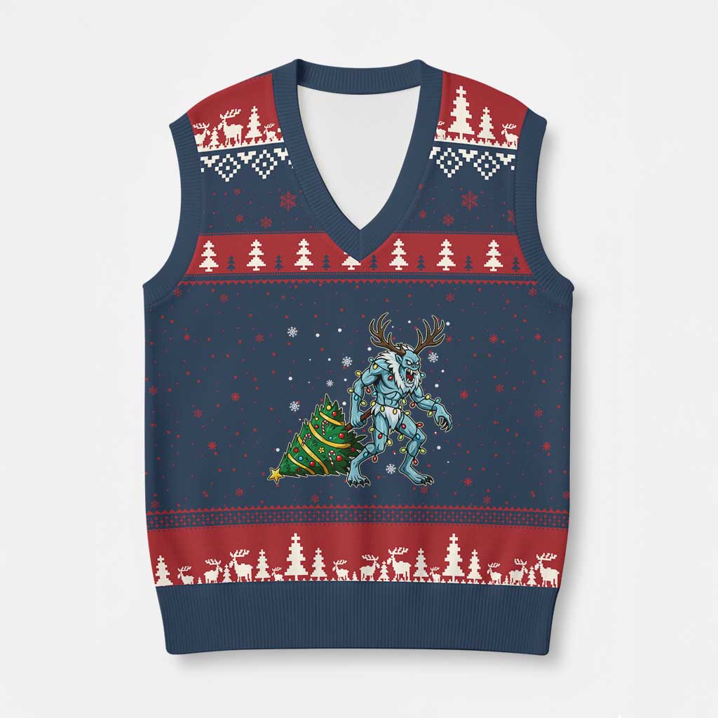 Wendigo Monster V-Neck Knit Sweater Vest Cryptid Mythical Xmas TS14 Navy Red Print Your Wear