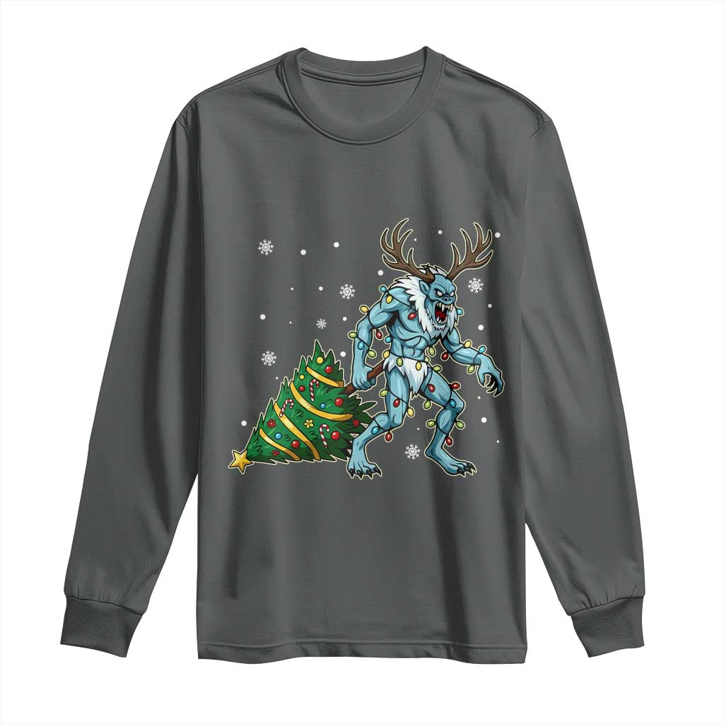Wendigo Monster Long Sleeve Shirt Cryptid Mythical Christmas TS14 Dark Heather Print Your Wear