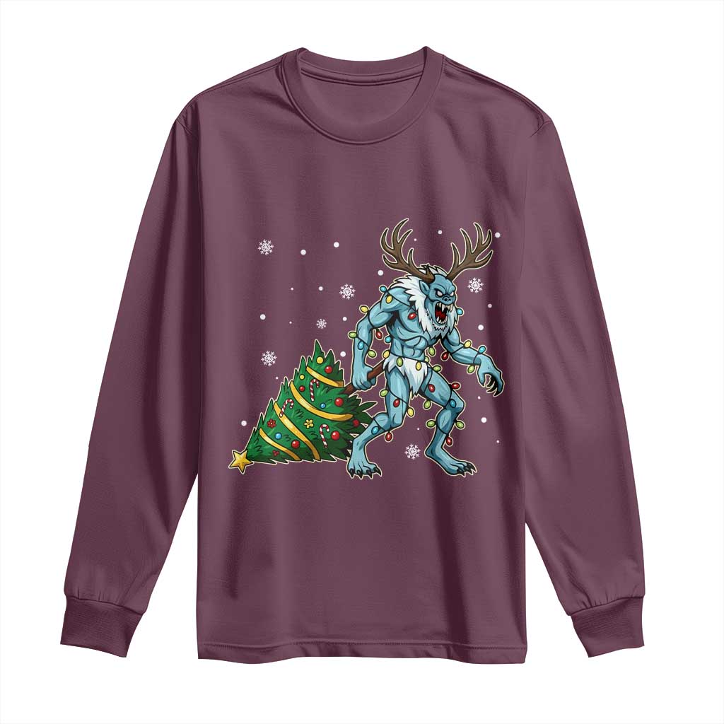 Wendigo Monster Long Sleeve Shirt Cryptid Mythical Christmas TS14 Maroon Print Your Wear