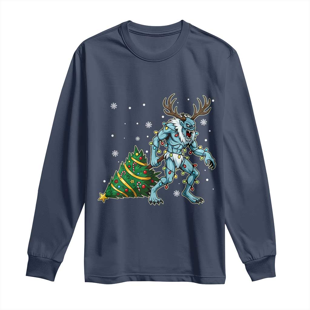 Wendigo Monster Long Sleeve Shirt Cryptid Mythical Christmas TS14 Navy Print Your Wear