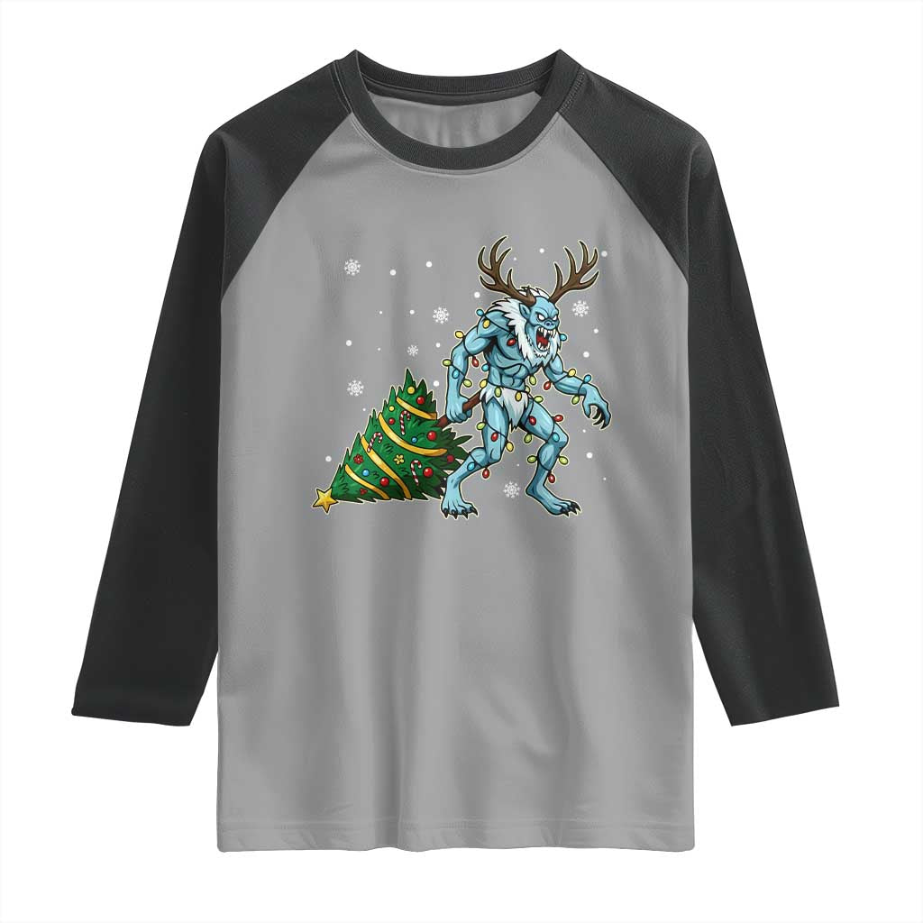 Wendigo Monster Raglan Shirt Cryptid Mythical Christmas TS14 Sport Gray Black Print Your Wear