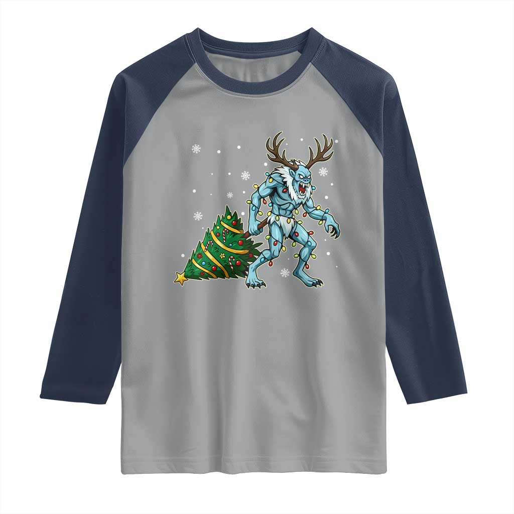 Wendigo Monster Raglan Shirt Cryptid Mythical Christmas TS14 Sport Gray Navy Print Your Wear