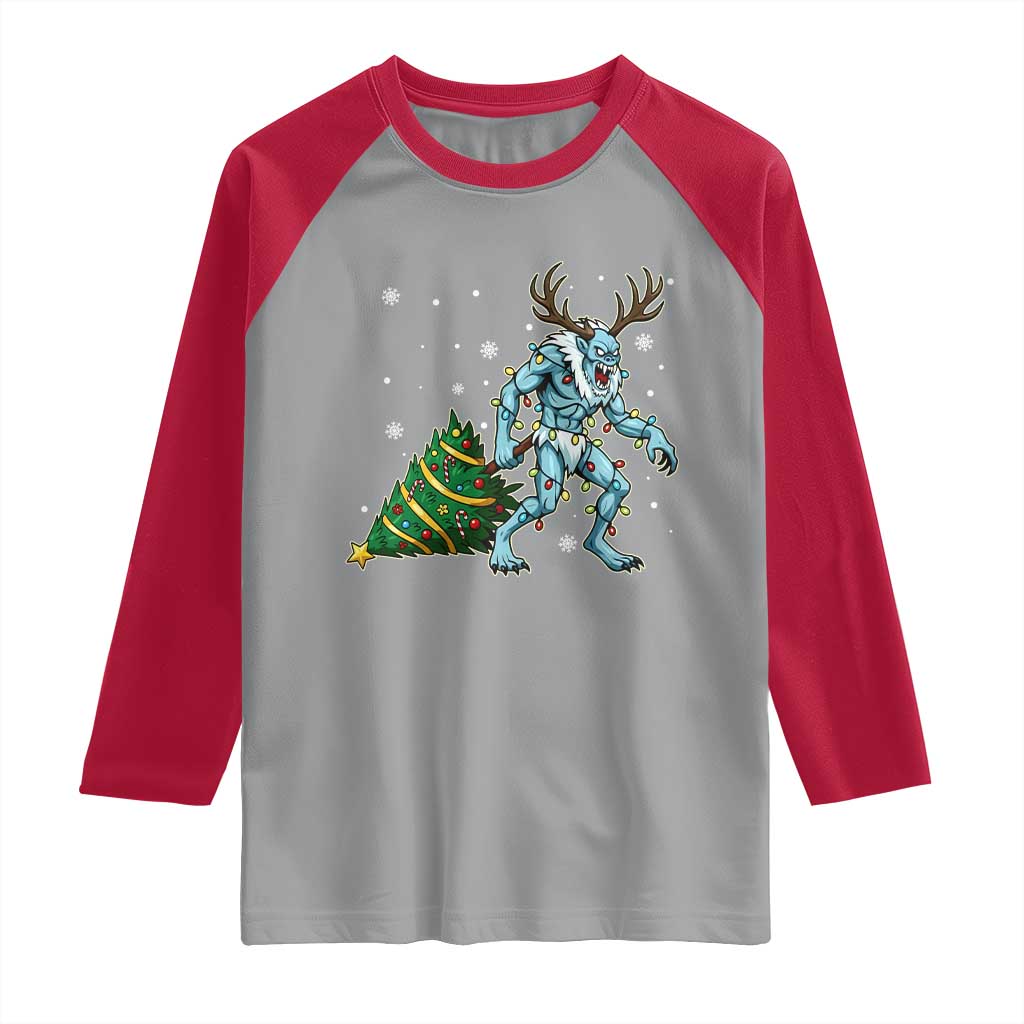 Wendigo Monster Raglan Shirt Cryptid Mythical Christmas TS14 Sport Gray Red Print Your Wear