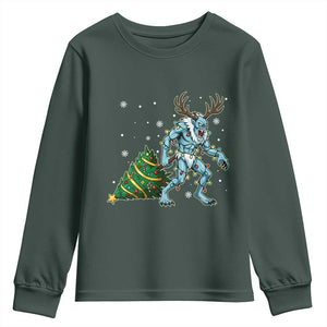 Wendigo Monster Youth Sweatshirt Cryptid Mythical Christmas TS14 Dark Forest Green Print Your Wear