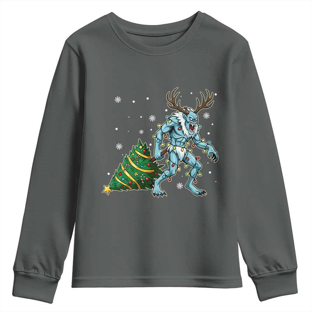 Wendigo Monster Youth Sweatshirt Cryptid Mythical Christmas TS14 Dark Heather Print Your Wear