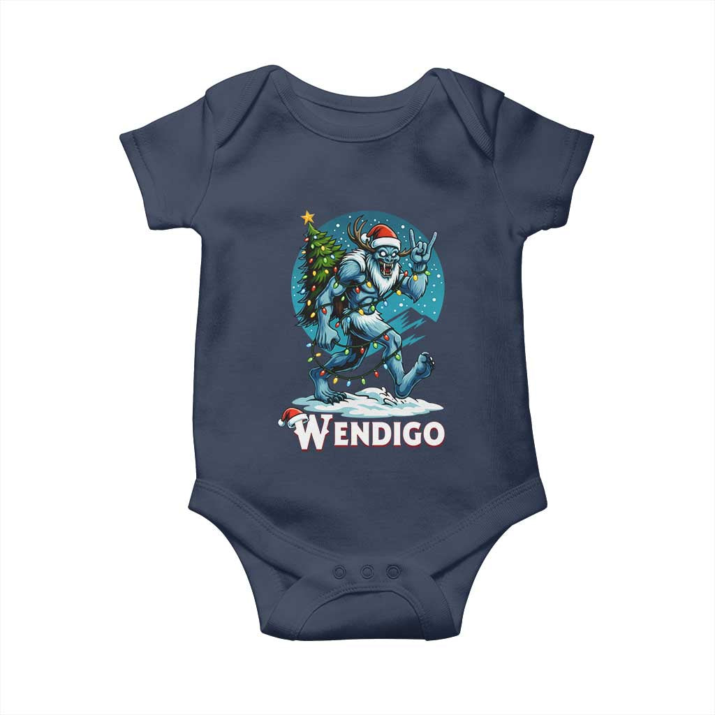 Funny Wendigo Monster Christmas Baby Onesie Rock On Hand Meme Xmas TS14 Navy Print Your Wear