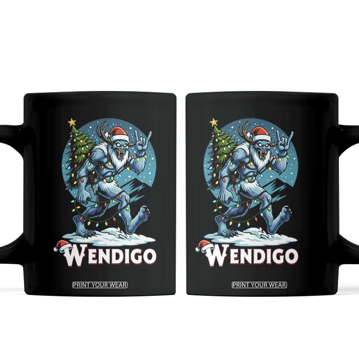 Funny Wendigo Monster Christmas Coffee Mug Rock On Hand Meme Xmas TS14 Black Print Your Wear