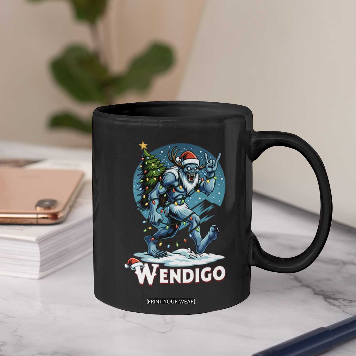 Funny Wendigo Monster Christmas Coffee Mug Rock On Hand Meme Xmas TS14 Print Your Wear