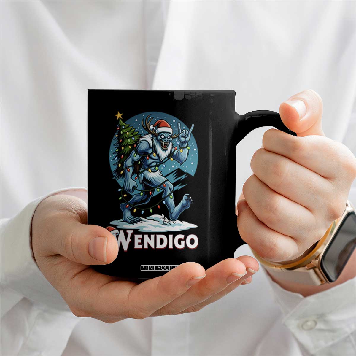 Funny Wendigo Monster Christmas Coffee Mug Rock On Hand Meme Xmas TS14 Print Your Wear