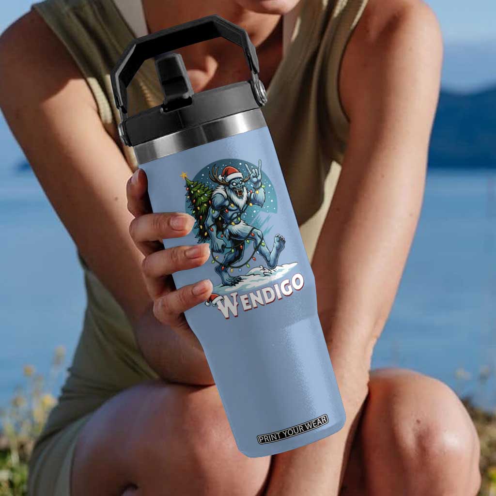 Funny Wendigo Monster Christmas Flip Straw Tumbler Rock On Hand Meme Xmas TS14 One Size: 30 oz Light Blue Print Your Wear