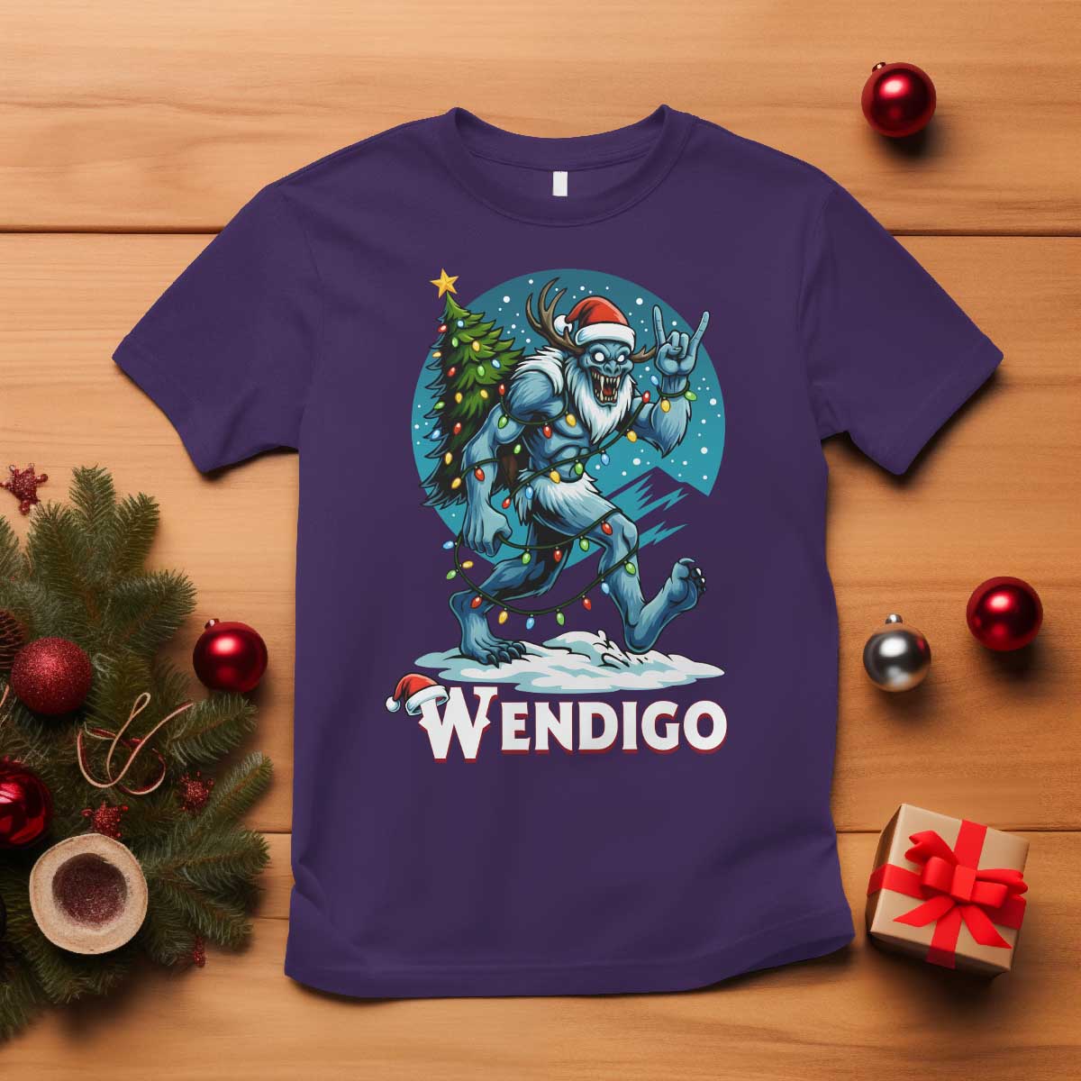 Funny Wendigo Monster Christmas T Shirt Rock On Hand Meme Xmas TS14 Purple Print Your Wear