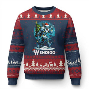 Funny Wendigo Monster Xmas Ugly Christmas Sweater Rock On Hand Meme Xmas TS14 Navy Red Print Your Wear