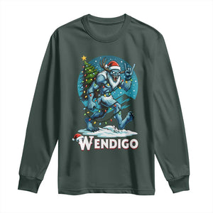 Funny Wendigo Monster Christmas Long Sleeve Shirt Rock On Hand Meme Xmas TS14 Dark Forest Green Print Your Wear