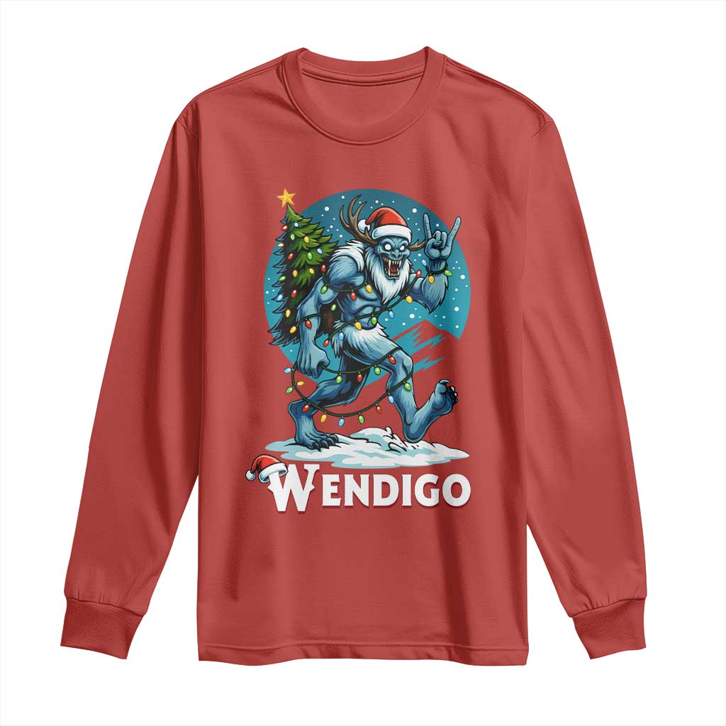 Funny Wendigo Monster Christmas Long Sleeve Shirt Rock On Hand Meme Xmas TS14 Red Print Your Wear