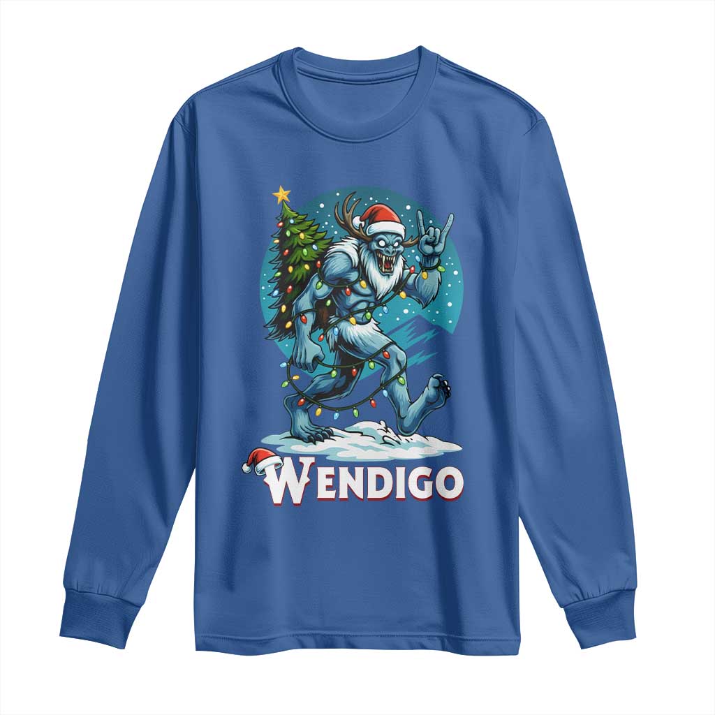 Funny Wendigo Monster Christmas Long Sleeve Shirt Rock On Hand Meme Xmas TS14 Royal Blue Print Your Wear