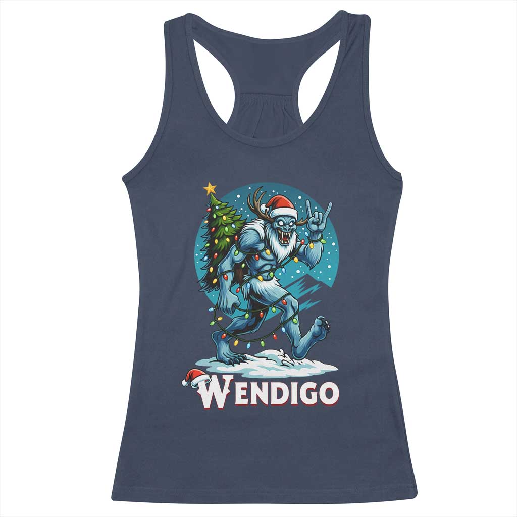 Funny Wendigo Monster Christmas Racerback Tank Top Rock On Hand Meme Xmas TS14 Navy Print Your Wear