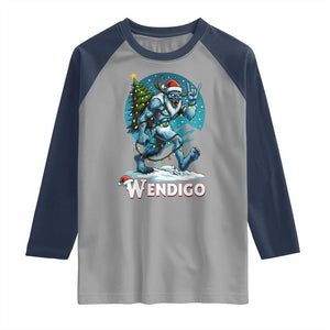 Funny Wendigo Monster Christmas Raglan Shirt Rock On Hand Meme Xmas TS14 Sport Gray Navy Print Your Wear
