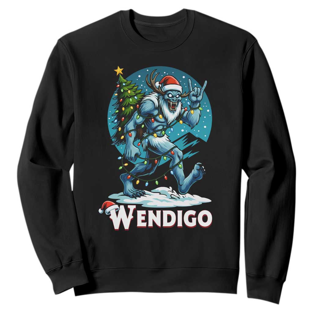 Funny Wendigo Monster Christmas Sweatshirt Rock On Hand Meme Xmas TS14 Black Print Your Wear