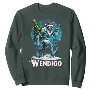 Funny Wendigo Monster Christmas Sweatshirt Rock On Hand Meme Xmas TS14 Dark Forest Green Print Your Wear
