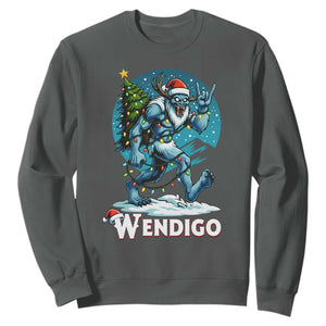 Funny Wendigo Monster Christmas Sweatshirt Rock On Hand Meme Xmas TS14 Dark Heather Print Your Wear