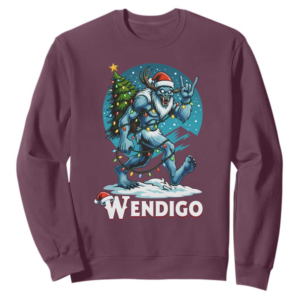 Funny Wendigo Monster Christmas Sweatshirt Rock On Hand Meme Xmas TS14 Maroon Print Your Wear