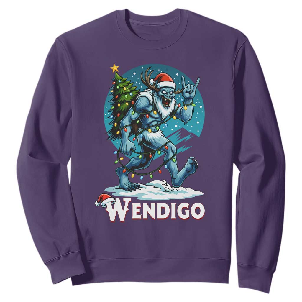 Funny Wendigo Monster Christmas Sweatshirt Rock On Hand Meme Xmas TS14 Purple Print Your Wear