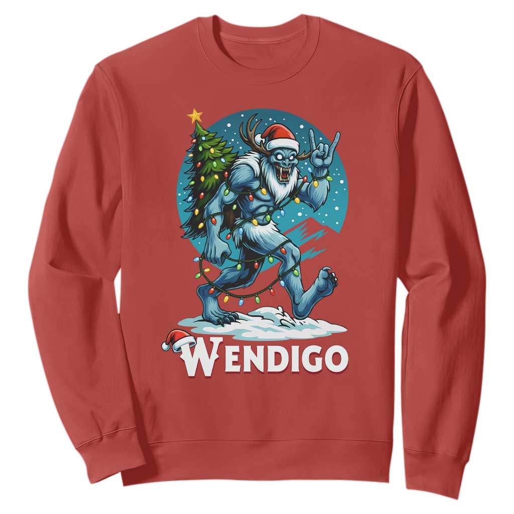 Funny Wendigo Monster Christmas Sweatshirt Rock On Hand Meme Xmas TS14 Red Print Your Wear
