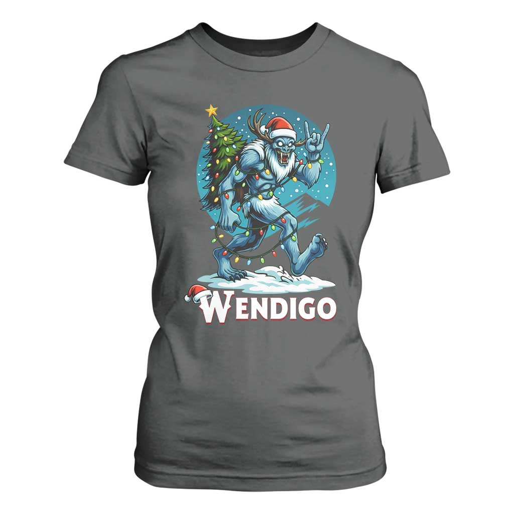 Funny Wendigo Monster Christmas T Shirt For Women Rock On Hand Meme Xmas TS14 Dark Heather Print Your Wear