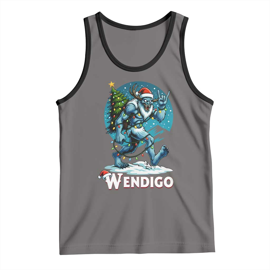 Funny Wendigo Monster Christmas Tank Top Rock On Hand Meme Xmas TS14 Deep Heather Black Print Your Wear