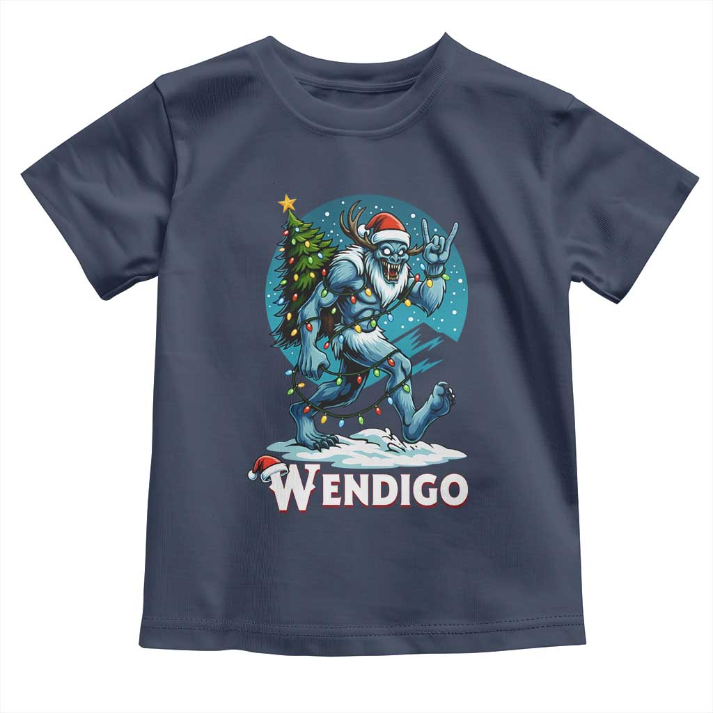 Funny Wendigo Monster Christmas Toddler T Shirt Rock On Hand Meme Xmas TS14 Navy Print Your Wear