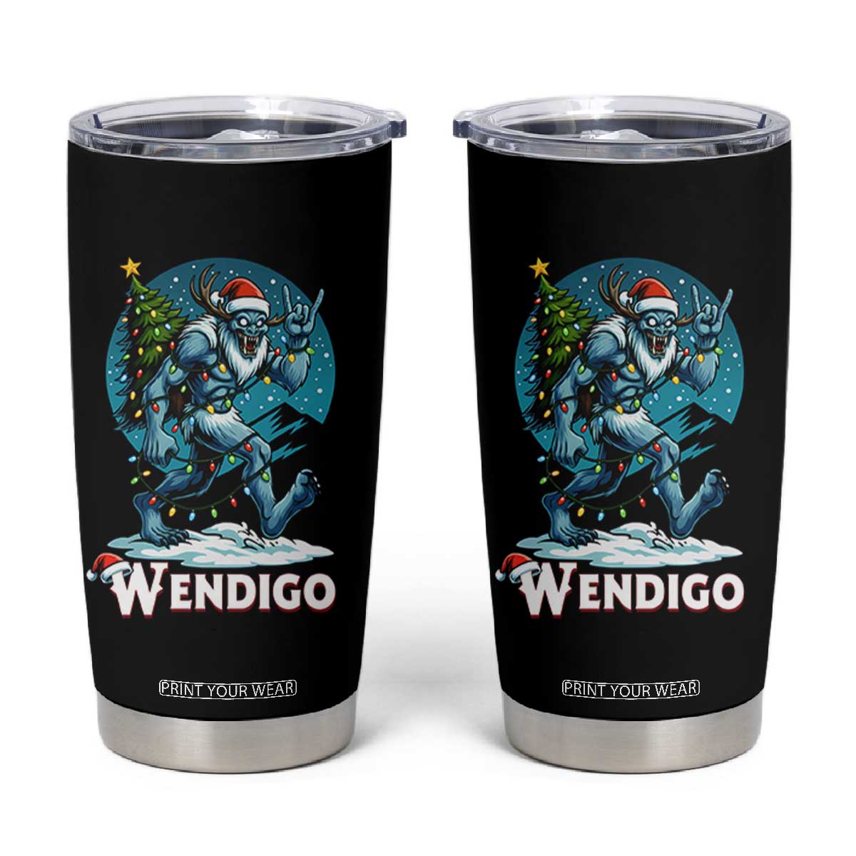 Funny Wendigo Monster Christmas Tumbler Cup Rock On Hand Meme Xmas TS14 Black Print Your Wear
