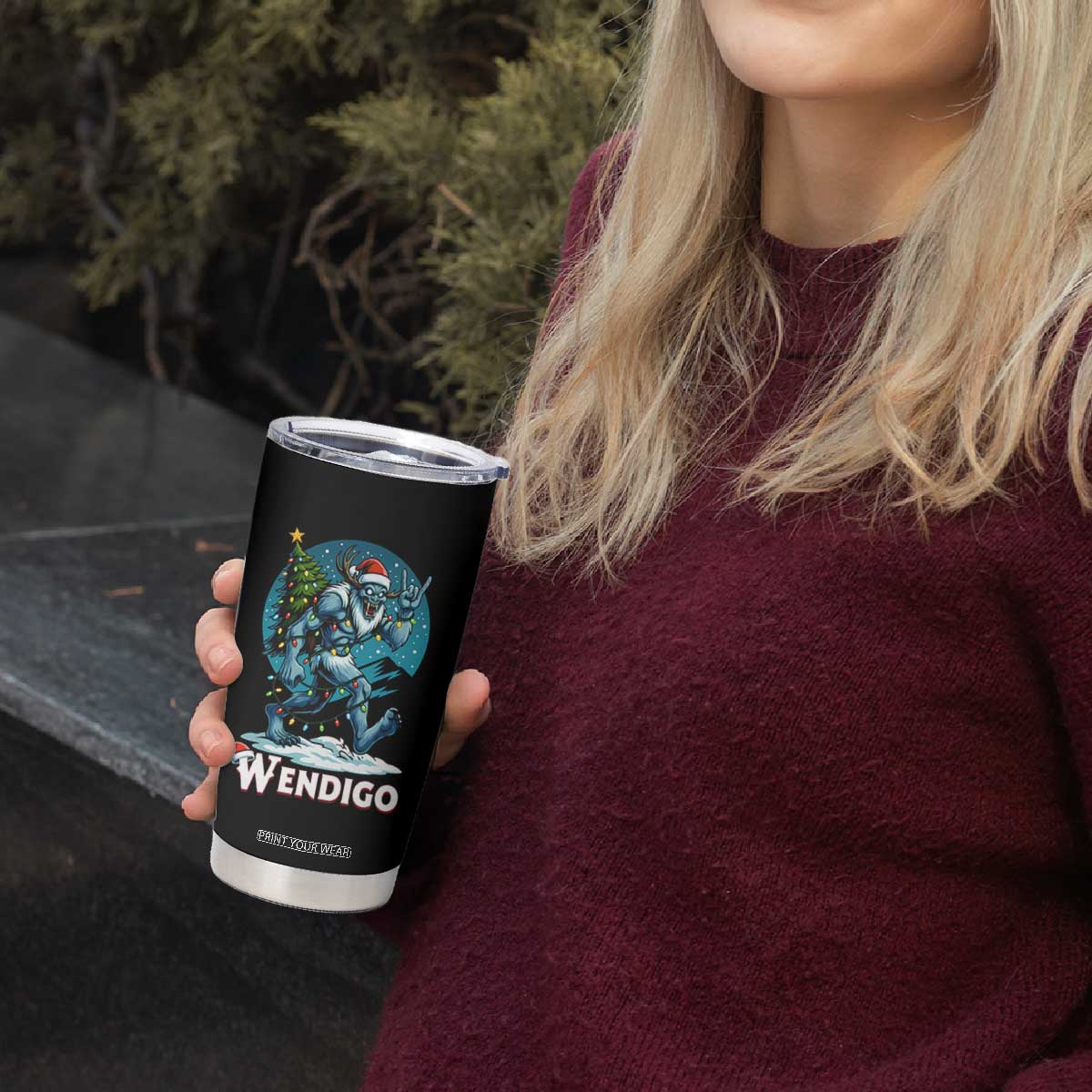 Funny Wendigo Monster Christmas Tumbler Cup Rock On Hand Meme Xmas TS14 Print Your Wear