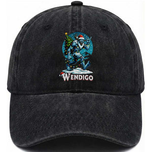 Funny Wendigo Monster Christmas Washed Cotton Baseball Cap Rock On Hand Meme Xmas TS14 Washed Cap Universal Fit Black Print Your Wear