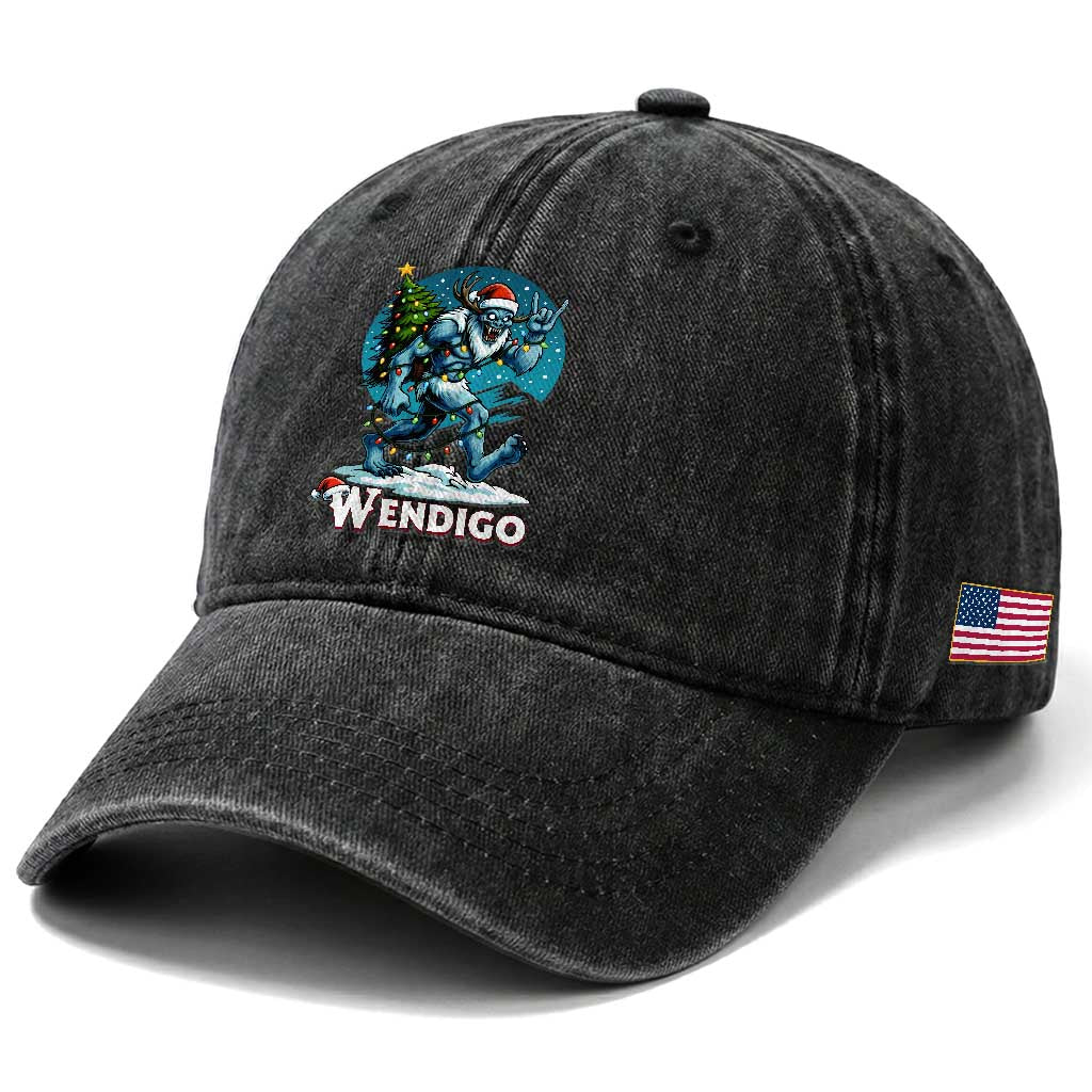 Funny Wendigo Monster Christmas Washed Cotton Baseball Cap Rock On Hand Meme Xmas TS14 Print Your Wear