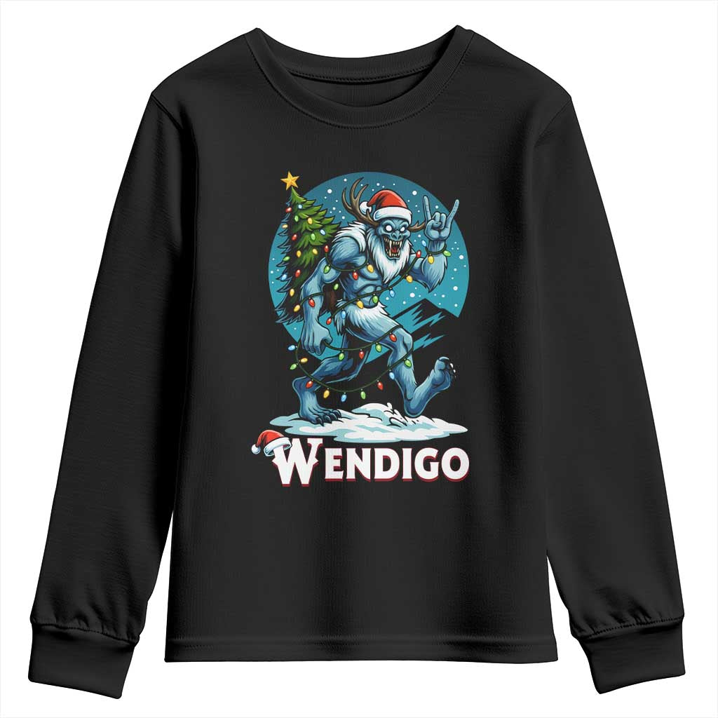 Funny Wendigo Monster Christmas Youth Sweatshirt Rock On Hand Meme Xmas TS14 Black Print Your Wear